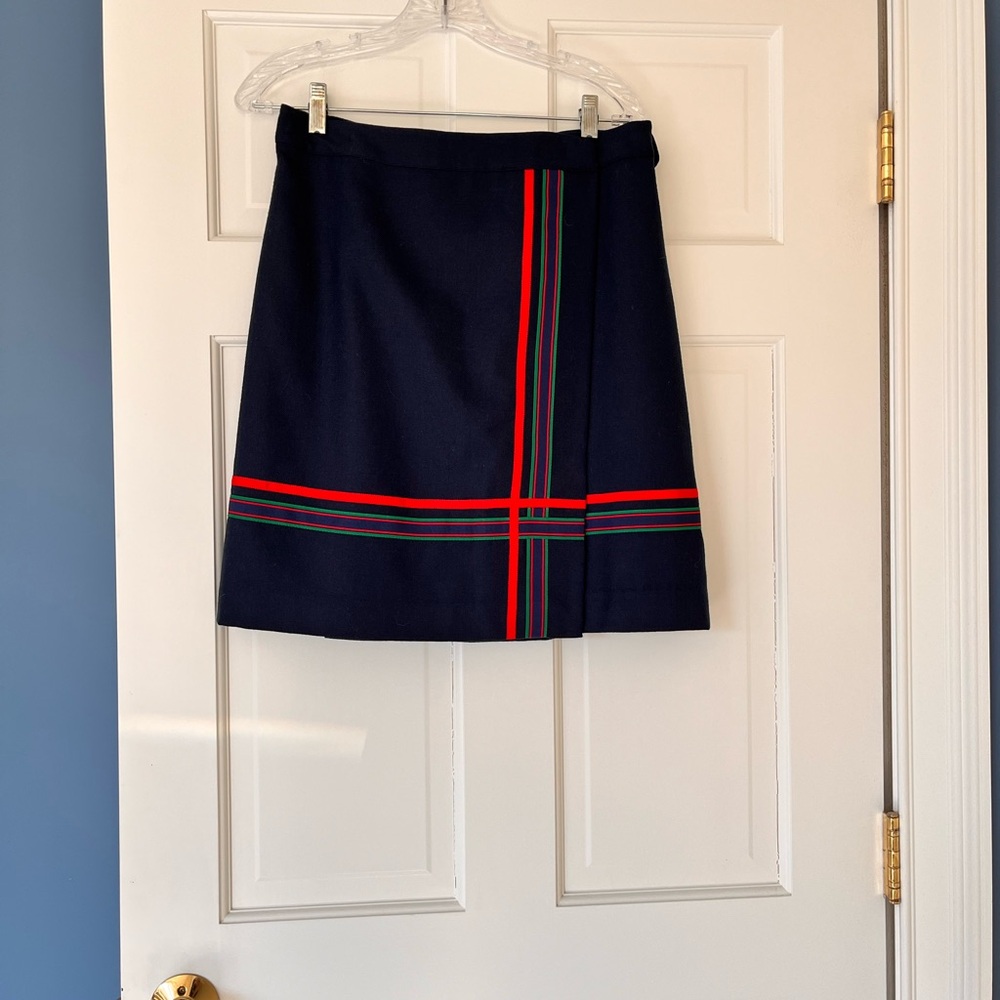 Vineyard Vines Wrap Navy Skirt with Red and Green Stripes
